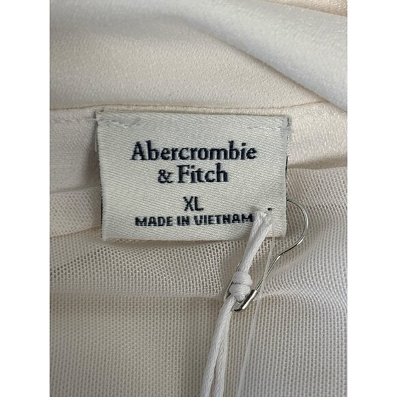 Abercrombie & Fitch Cream Drape Bodycon Mini Dress XL | Elegant Long Sleeve Ruch - Picture 7 of 11